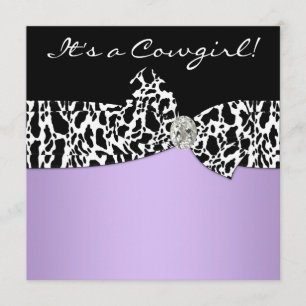 Paarse Zwarte Koe Print Cowgirl Baby shower Kaart