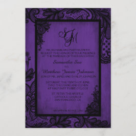 Paarse zwarte Lace Gothic Wedding Kaart