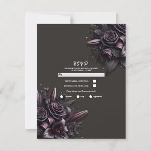 Paarse Zwarte Lelie Roze Bloemige Trouw-RSVP Kaart