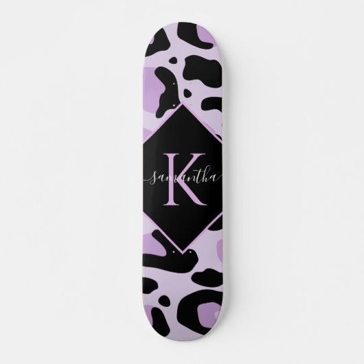 Paarse zwarte luipaard Cheetah Spots Print Monogra Persoonlijk Skateboard (Voorkant)
