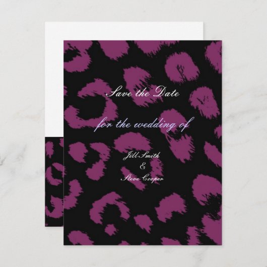 Paarse zwarte luipaard Patroon Opslaan Datum Save The Date (Voorkant / Achterkant)