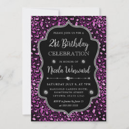 Paarse Zwarte Luipaard Vlekken Glitter Frame Verja Kaart