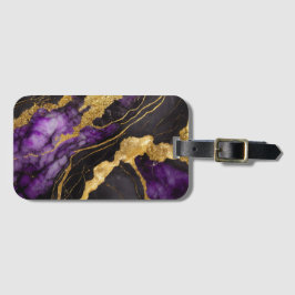 Paarse zwarte marmeren patroon met goud bagagelabel