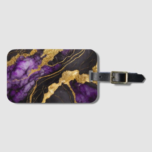 Paarse zwarte marmeren patroon met goud bagagelabel (Voorkant (horizontaal))