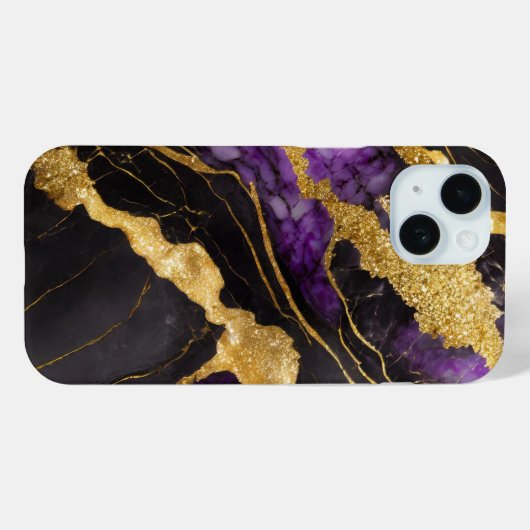 Paarse zwarte marmeren patroon met goud Case-Mate iPhone case (Achterkant (horizontaal))