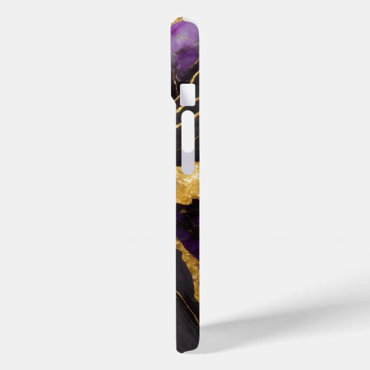 Paarse zwarte marmeren patroon met goud Case-Mate iPhone case (Achterkant / Links)
