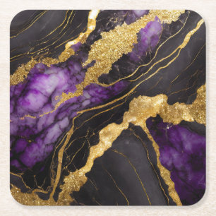 Paarse zwarte marmeren patroon met goud kartonnen onderzetters