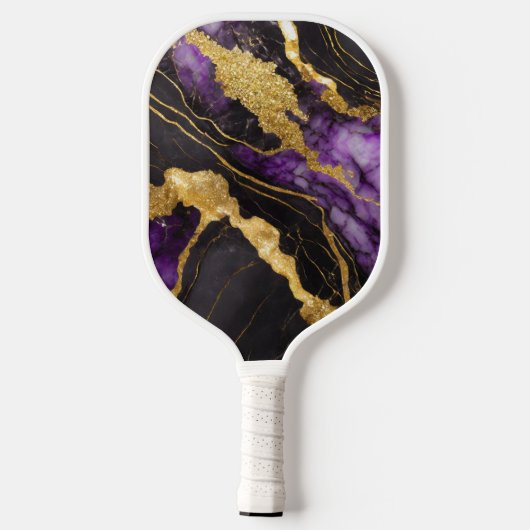 Paarse zwarte marmeren patroon met goud pickleball paddle (Achterkant)