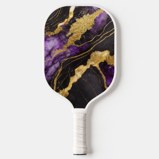 Paarse zwarte marmeren patroon met goud pickleball paddle (Voorkant)