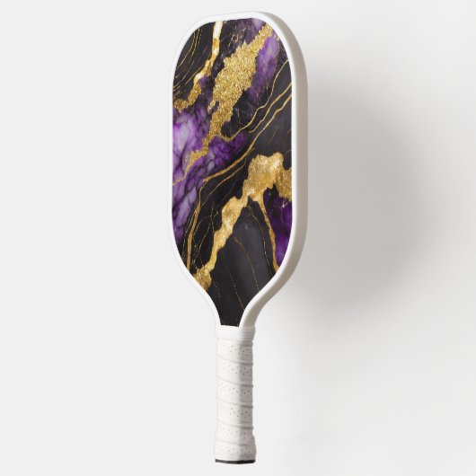 Paarse zwarte marmeren patroon met goud pickleball paddle (Links)