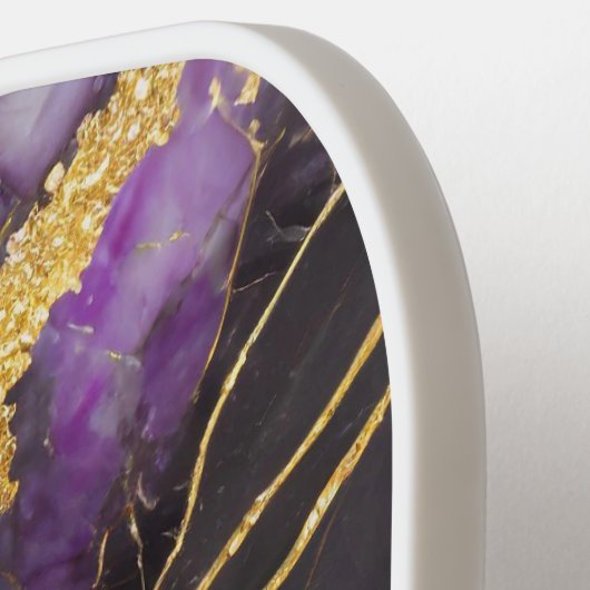 Paarse zwarte marmeren patroon met goud pickleball paddle (Links Detail)