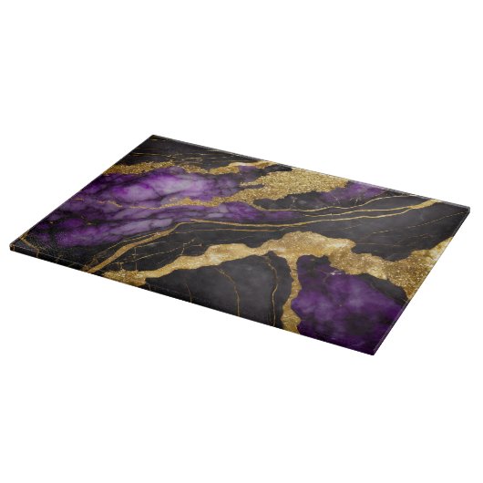 Paarse zwarte marmeren patroon met goud snijplank (Hoek)