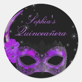 Paarse & Zwarte Masquerade Quinceanera Sticker