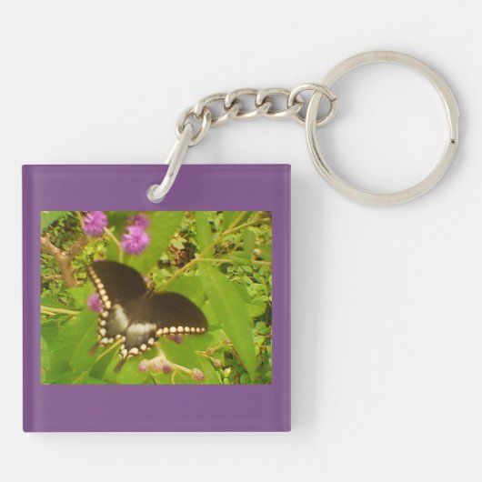 Paarse zwarte monarch sleutelhanger (Achterkant)