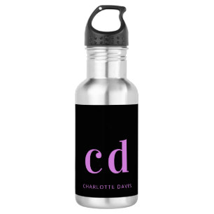 Paarse zwarte monogram moderne naam waterfles