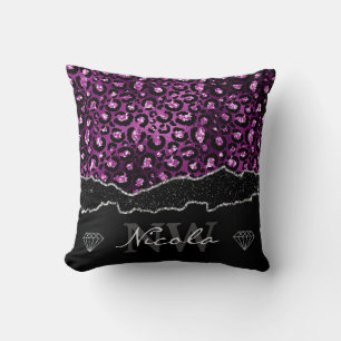 Paarse & Zwarte Ombre Glam Glitter Luipaard Vlekke Kussen