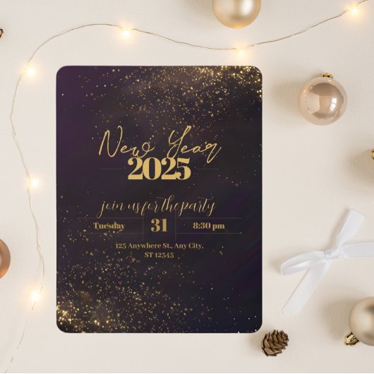 Paarse zwarte Ombré Golden Sparkles Luxe Nieuwjaar Kaart