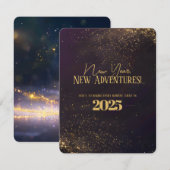 Paarse zwarte Ombré Golden Sparkles Nieuwjaarskaar Kaart (Voorkant / Achterkant)