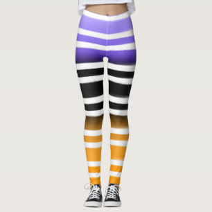 Paarse Zwarte Oranje Verfkwast Halloween Leggings