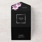 Paarse zwarte orchidee chic bloem bruiloft luxe all in one uitnodiging (Buitenkant)