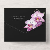 Paarse zwarte orchidee chic bloem bruiloft luxe all in one uitnodiging (Achterkant)