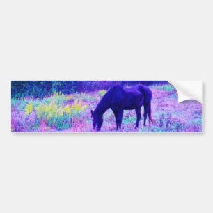 Paarse zwarte paarden in het regenboogveld bumpersticker