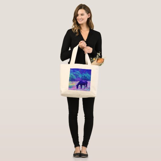 Paarse zwarte paarden in het regenboogveld grote tote bag (Voorkant (model))