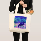 Paarse zwarte paarden in het regenboogveld grote tote bag (Voorkant (product))