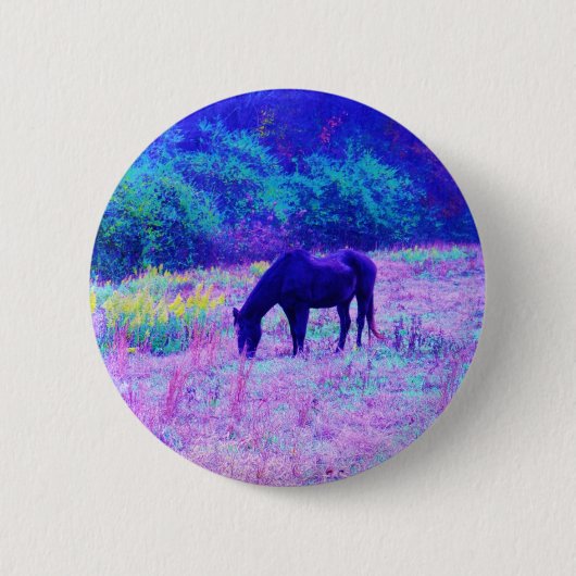 Paarse zwarte paarden in het regenboogveld ronde button 5,7 cm (Voorkant)