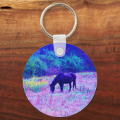Paarse zwarte paarden in het regenboogveld sleutelhanger (Voorkant)