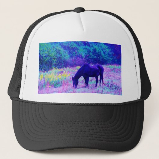 Paarse zwarte paarden in het regenboogveld trucker pet (Voorkant)