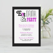 Paarse zwarte partij "eet drink en" stijlvol kaart (Staand voorkant)