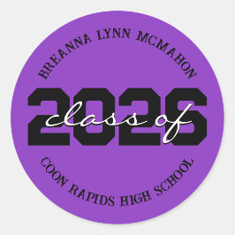 Paarse & Zwarte Persoonlijke Afstudeerstickers Ronde Sticker