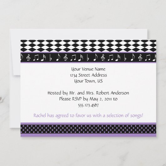 Paarse zwarte piano thema Sweet 16 Verjaardag Kaart (Achterkant)