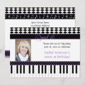 Paarse zwarte piano thema Sweet 16 Verjaardag Kaart (Voorkant / Achterkant)