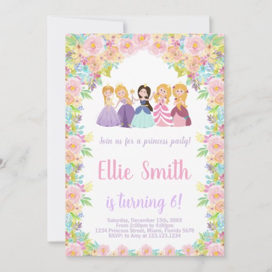 Paarse zwarte prinsessen verjaardagsuitnodiging kaart (Voorkant)