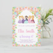 Paarse zwarte prinsessen verjaardagsuitnodiging kaart (Staand voorkant)