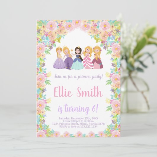 Paarse zwarte prinsessen verjaardagsuitnodiging kaart (Staand voorkant)