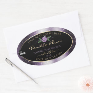 Paarse zwarte-productlabels Zacht glitter met Logo Ovale Sticker