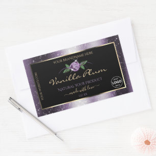 Paarse zwarte-productlabels Zacht glitter met Logo Rechthoekige Sticker