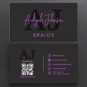 Paarse Zwarte QR Code Vlechten Haarstylist Visitekaartje