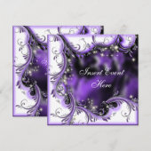 Paarse zwarte quinceanera - zoete 16 - partij kaart (Voorkant / Achterkant)