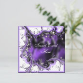 Paarse zwarte quinceanera - zoete 16 - partij kaart (Staand voorkant)