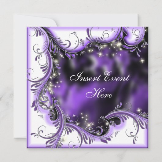 Paarse zwarte quinceanera - zoete 16 - partij kaart (Voorkant)