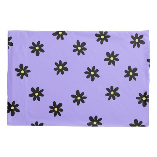 Paarse zwarte retro Y2K gedurfde bloesem bloempatr Kussensloop (Achterkant)