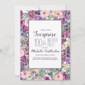 Paarse zwarte roze bladeren 100e verjaardag kaart (Voorkant)