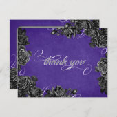 Paarse zwarte Rozen gotische bruiloft Bedankkaart (Voorkant / Achterkant)