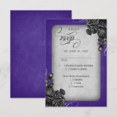 Paarse zwarte Rozen gotische bruiloft RSVP Kaartje (Voorkant / Achterkant)
