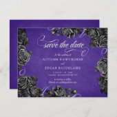 Paarse zwarte Rozen gotische bruiloft Save The Date (Voorkant / Achterkant)