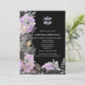 Paarse zwarte rozen vlinder chique elegante bruilo kaart (Staand voorkant)